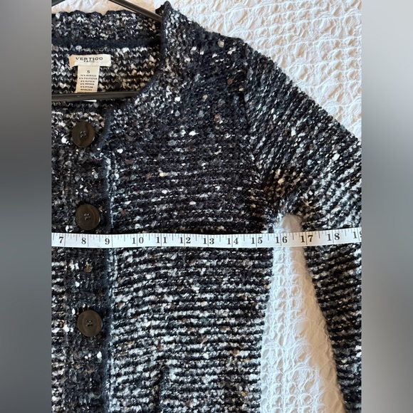 Vertigo Paris Ruffled Knit Cardigan Black White Speckled Button Up Sz S - Picture 9 of 13